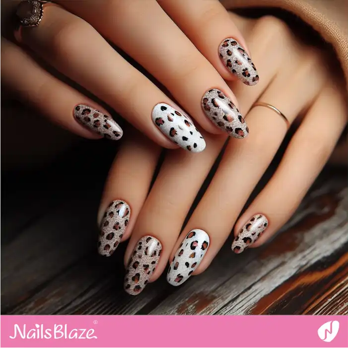 White and Brown Nails Leopard Design | Animal Print Nails - NB2512